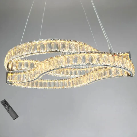Сучасна підвісна LED-люстра з кришталем Diasha D8920/600x400CH, 86W, хром, 58×40 см