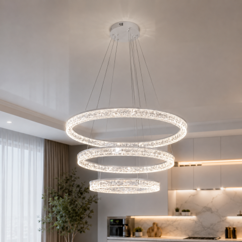 Підвісна LED люстра Diasha D9711/800+600+400WH біла, 148 W, з пультом, освітлення до 30 м2
