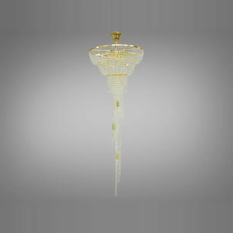 Люстра кришталева Diasha FH012/600x1800G-1 «Кришталевий каскад», 13 ламп E14, 190 см, золото (метал, скло)