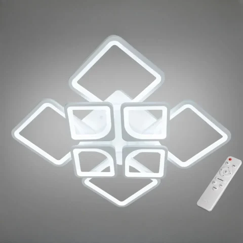 Стельова LED-люстра Diasha H8060/4+4WH 135W, 60×60×14 см, 3 кольори світла, біла