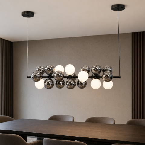 Підвісна люстра Artlight LQ7073-21 на 7 ламп G9 з білими та графітовими плафонами