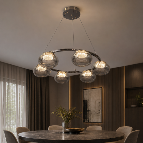 Світлодіодна люстра підвісна Artlight LQ7125-6 з шістьма графітовими плафонами, 35W