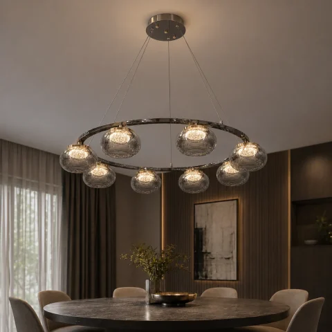Светодиодная люстра подвесная Artlight LQ7125-8 с восемью графитовыми плафонами, 50W