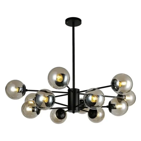 Стельова люстра Levistella 7526033-12 BK+BR — чорна з коричневими скляними плафонами, 12×E27, Ø 95 см