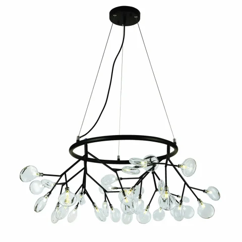 Потолочная люстра G4 Levistella 918LP263-36 BK+CL, 36 плафонов, черный металл, прозрачное стекло