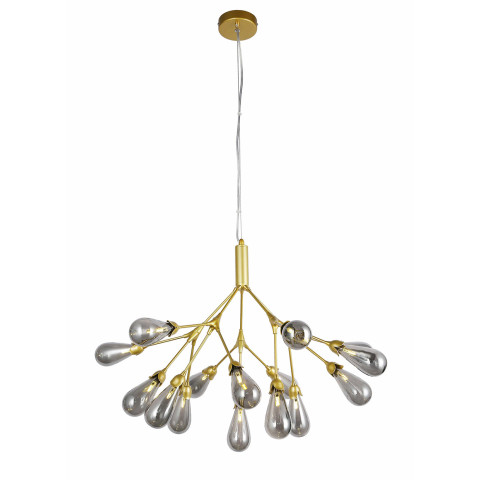 Люстра стельова Levistella 918LP268-15 GD+BK, 15 плафонов, золото + чорний, метал + скло, сучасний стиль для вітальні