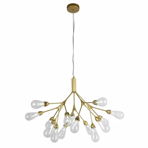 Люстра стельова Levistella 918LP268-15 GD+CL (15 плафонів), золотий + прозорий, метал + скло
