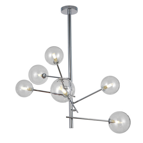 Люстра стельова LED Levistella 761LLP01-6 CR+CL, 6 ламп G9, хром, прозоре скло, сучасний стиль