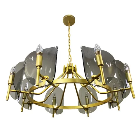Люстра стельова Levistella 756LPR0032-8 GD+BK, 8 плафонів, E14, золото + чорне скло, сучасний стиль для вітальні