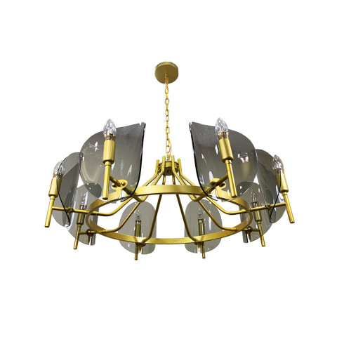Люстра стельова Levistella 756LPR0032-8 GD+BK, 8 плафонов, E14, золотий, чорне скло, сучасний стиль для вітальні