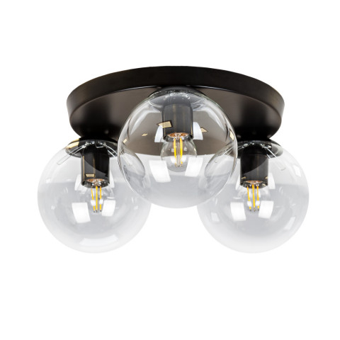 Люстра стельова LED Levistella 756XPR150F-3 BK+CL (300), 3 плафона, E27, чорний метал + прозоре скло, сучасний стиль для дому