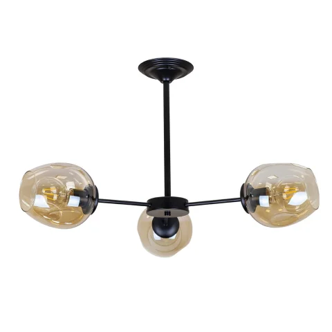 Люстра стельова Levistella 752F0231-3 BK+BR, E27, 650 мм, чорний метал, коричневе скло