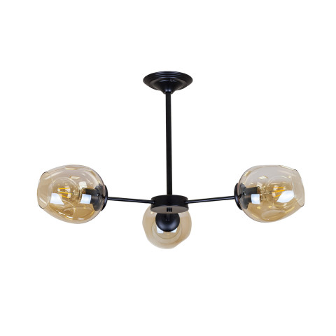 Люстра стельова Levistella 752F0231-3 BK+BR, E27, 650мм, чорний метал, коричневе скло, сучасний стиль для дому