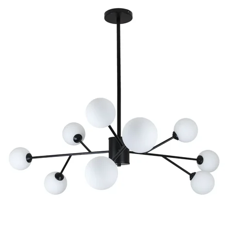Люстра LED Levistella 7529806-9 BK+WH, 9 плафонів, чорний метал, біле скло