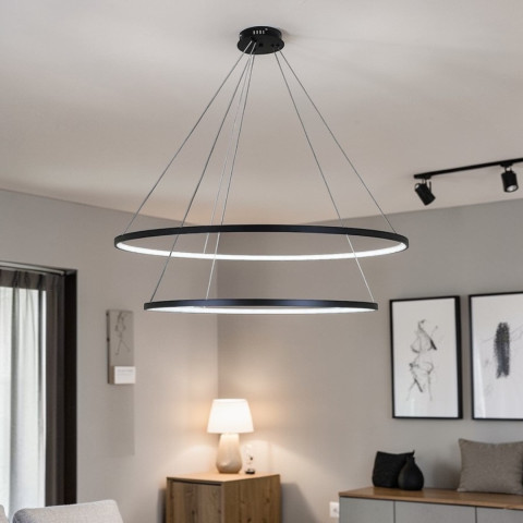 Стильний підвісний LED-світильник 7529832-2A BLACK, кільця 800+1000 мм, регульована висота