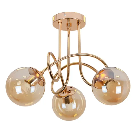 Люстра стельова Levistella 7529903-3 GOLD+BR, 3 плафона, E27, золото + коричневе скло, сучасний стиль