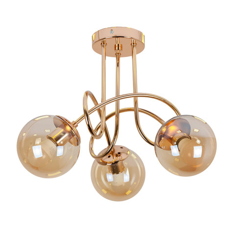 Люстра стельова Levistella 7529903-3 GOLD+BR, 3 плафона, E27, золотий, коричневе скло, сучасний стиль для вітальні
