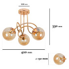 Люстра стельова Levistella 7529903-3 GOLD+BR, 3 плафона, E27, золотий, коричневе скло, сучасний стиль для вітальні