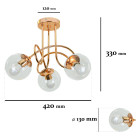 Люстра стельова Levistella 7529903-3 GOLD+CL, 3 плафона, E27, прозоре скло, золото, для вітальні
