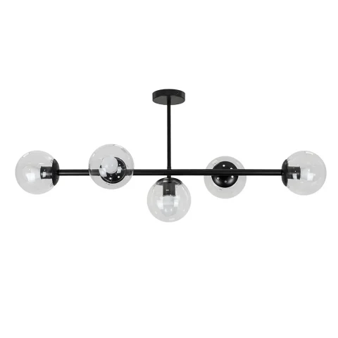 Люстра стельова Levistella 7529906-5 BK+CL, E27, чорний метал, 5 плафонів, прозорі плафони зі скла, діаметр 130 мм