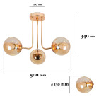 Люстра стельова Levistella 7529908-3 GOLD+BR, 3 плафона, E27, діаметр 500 мм, метал + скло, коричневий, сучасний стиль для дому