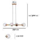 Люстра стельова Levistella 7529909-4 GOLD+CL, E27, золото, прозоре скло, сучасний дизайн