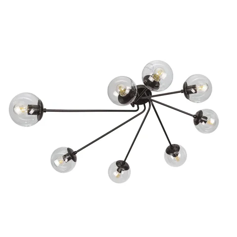 Люстра стельова Levistella 7529803-8 BK+CL, 8 плафонів, E27, чорний метал, прозоре скло