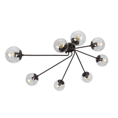 Люстра стельова Levistella 7529803-8 BK+CL, 8 плафонов, E27, чорний метал, прозоре скло, сучасний стиль