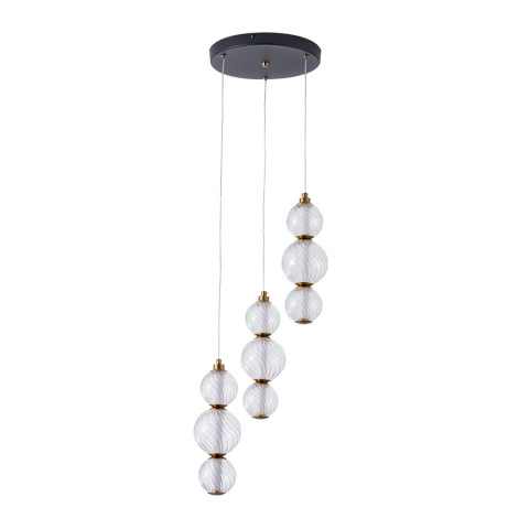Люстра стельова LED Levistella 788P68133C-3 BK+AB+CL, 12W, 4000K, чорний+латунь+прозорий, вінтажний стиль для вітальні