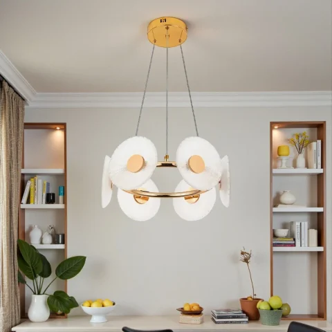 Підвісна LED-люстра 8036103-6LED (450) FGD, золота, Ø42 см, скляні плафони 175 мм, три режими світла Підвісна LED-люстра 8036103-6LED (450) FGD, золота, Ø42 см, скляні плафони 175 мм, три режими світла