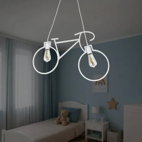 Підвісний світильник Levistella 909XL1050-2 WH у формі велосипеда, 2 лампи E27