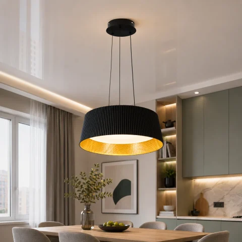 Подвесная LED-люстра Levistella 781P2917 (460) BK+LWD черная под светлое дерево, 44W с пультом