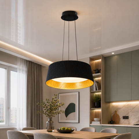 Сучасна підвісна LED-люстра Levistella 781P2917 (460) BK+LWD чорна під світле дерево 44W з пультом