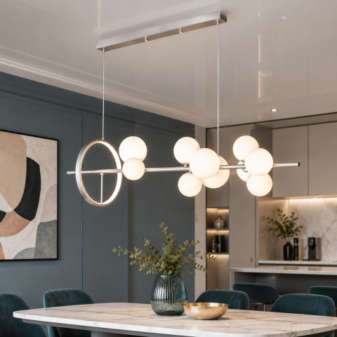 Підвісна люстра Levistella 918LP267-10 SL+WH срібло, 10 ламп G9 з LED-підсвіткою