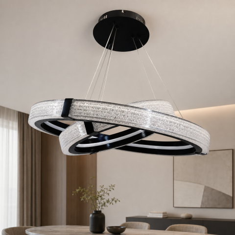 Світлодіодна люстра підвісна Artlight MB240118/60+40BK з двома чорними кільцями, 128W