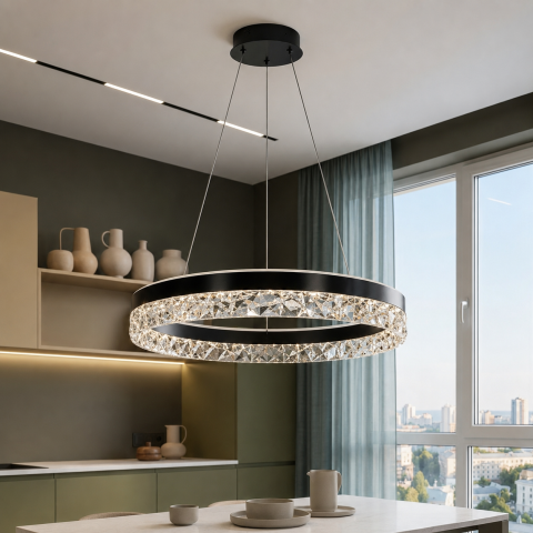 Світлодіодна люстра підвісна Artlight MD230327BK з чорним кільцем, 53W