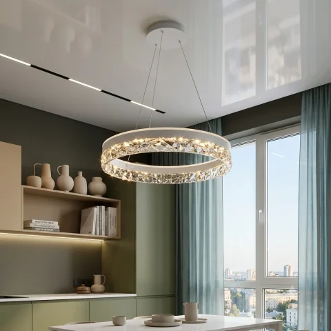Світлодіодна підвісна люстра Artlight MD230327WH з білим кільцем, 53W Світлодіодна підвісна люстра Artlight MD230327WH з білим кільцем, 53W