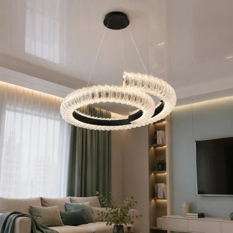 Подвесная LED люстра Diasha MD2509/600BK черная кольцевая с пультом, 56 см