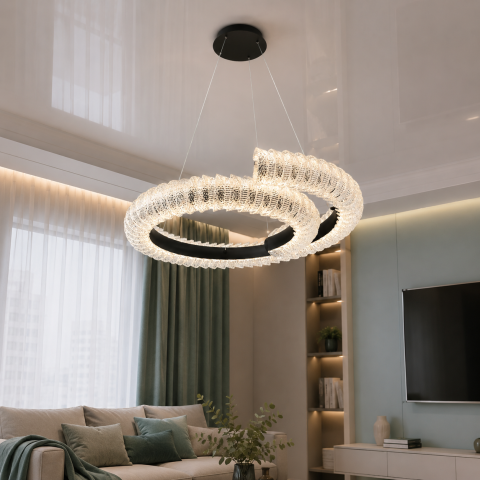 Сучасна підвісна LED люстра Diasha MD2509/600BK чорна кільцева з пультом 56 см