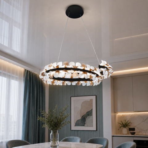 Сучасна підвісна LED люстра Diasha MD2511/800BK чорна з декоративною підсвіткою 80 см