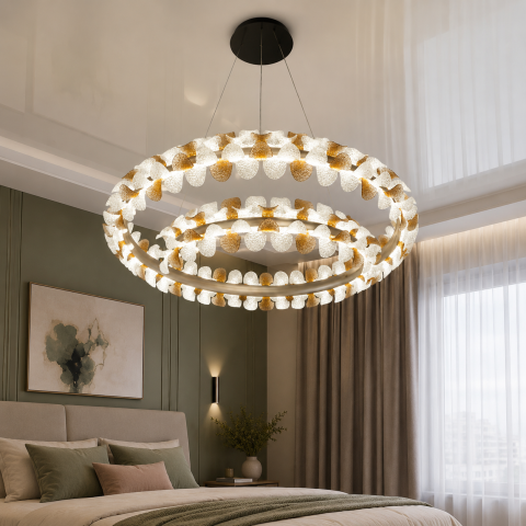 Дизайнерська підвісна LED люстра Diasha MD2511/800CG з подвійним кільцем і декоративною підсвіткою 80 см