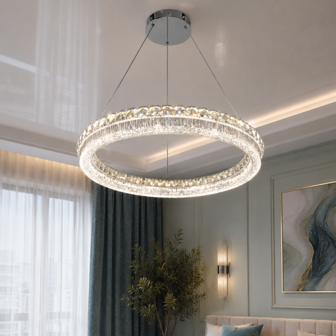 Підвісна LED-люстра Diasha MD6027/600HR для спальні, кухні та вітальні, 95 W, 61 см, 10-18 m2