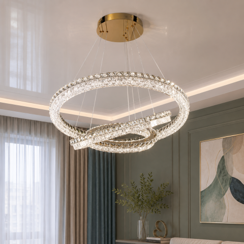 Підвісна LED-люстра Diasha MD6027/800+600+400S-gol для вітальні, зали та сходів, 270 W, 82 см, 17-35m2