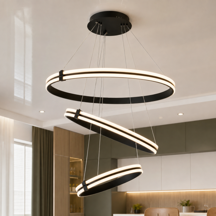 Велика триярусна LED люстра MD78099/80+60+40BK Artlight із чорними кільцями Велика триярусна LED люстра MD78099/80+60+40BK Artlight із чорними кільцями