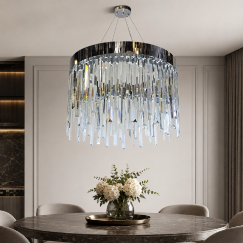 Підвісна люстра Artlight P809/600CH на 9 ламп E14 з прозорими скляними підвісами