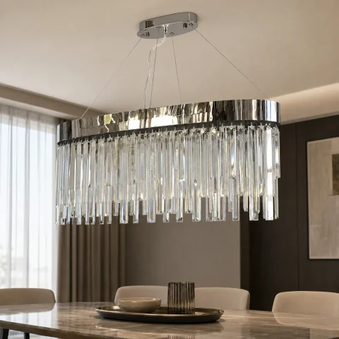 Підвісна люстра Artlight P809/800L CH на 10 ламп E14 з овальним хромованим корпусом