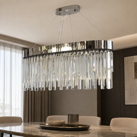 Підвісна люстра Artlight P809/800L CH на 10 ламп E14 із овальним хромованим корпусом