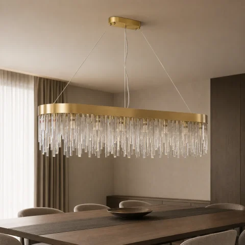 Підвісна люстра Artlight P809/800L GD на 10 ламп E14 з овальним латунним корпусом