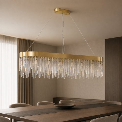 Підвісна люстра Artlight P809/800L GD на 10 ламп E14 із овальним латунним корпусом