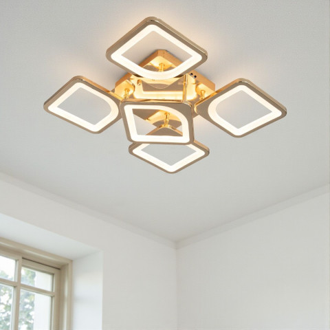 Стельова LED-люстра Diasha S8060/4+1G з пультом, золота, 72W, 3960 lm, квадратні акрилові плафони 42×42 см